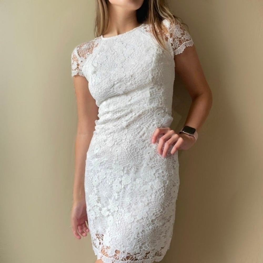 B Darlin White Lace Cap Sleeve Dress